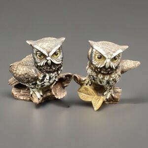 VTG Homco Porcelain‎ Horned Owls- Set of 2 - 4.5" Tall